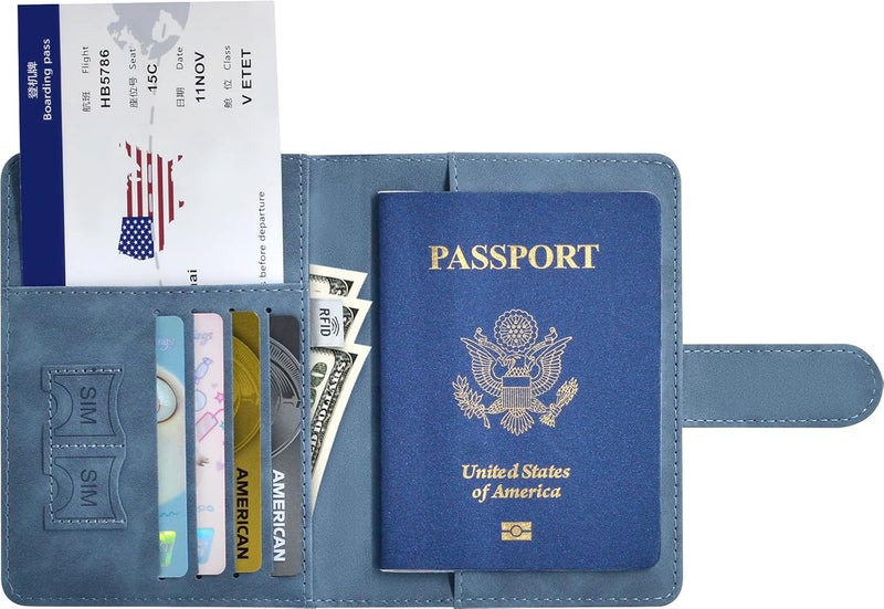 KAOBAN Passport Holder, Passport Cover with Credit Card Slot and Boarding Pass Slot Combo, Passport Wallet Case Book Travel Must Have, RFID Blocking Leather Travel Accessories, Navy Blue - Image 5